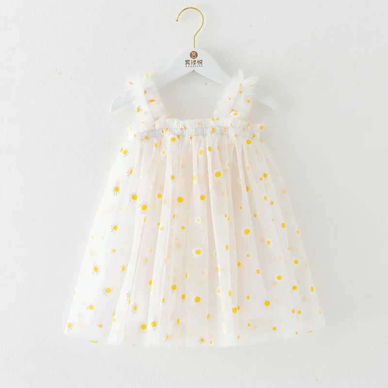 Toddler Girls Summer Sling Dress Sleeveless Daisy Print A-Line Tulle Princess Dress Kids Birthday Party Skirt Cute Baby Clothes H260402