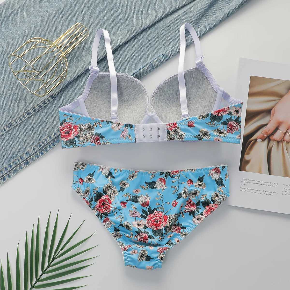 2-Pieces High quality Womens Flower Printed Bra Underwear Set Womens Autumn/Winter New Underwear A2173 Z260402