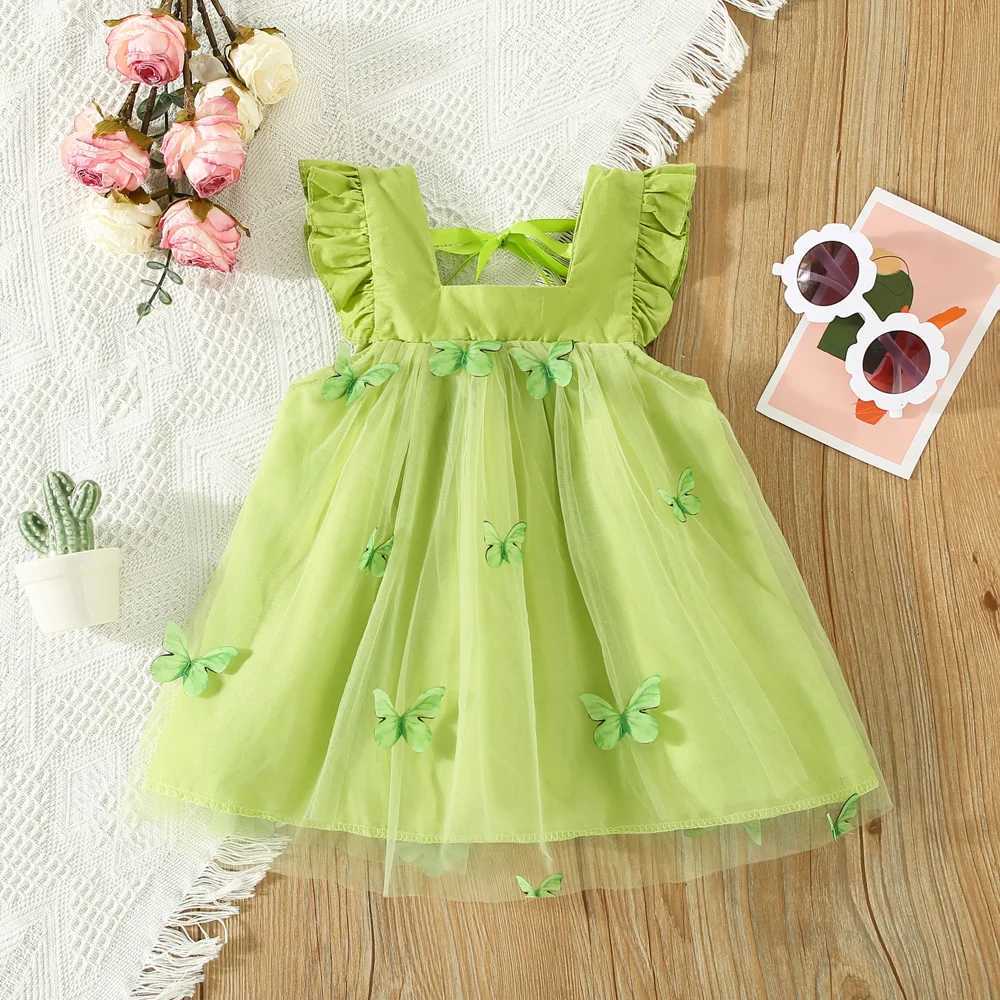 Summer Baby Girl Dress Girls Green Butterfly Mesh Princess Dress Children Birthday Party Clothing H260402