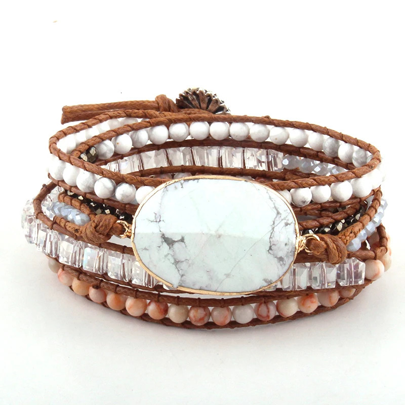 Fashion Women Beaded Jewelry Handmade Mixed Natural Stones/Crystal and Stone Charm 5 Strands Wrap Bracelets 260318BJ