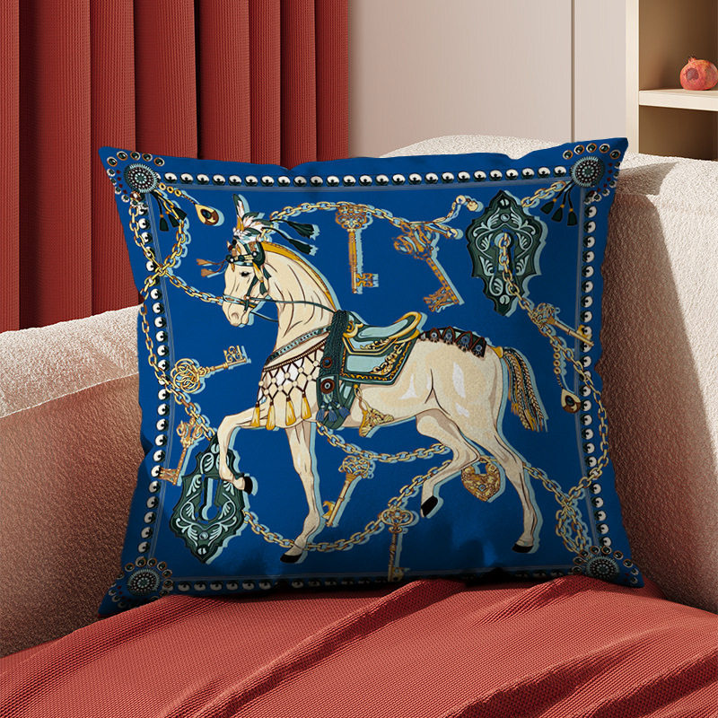 Pillow Case Light Luxury High End Orange Yellow Decorative Cushion Cover For Living Room Bed Sofa Model Room Horse Pattern