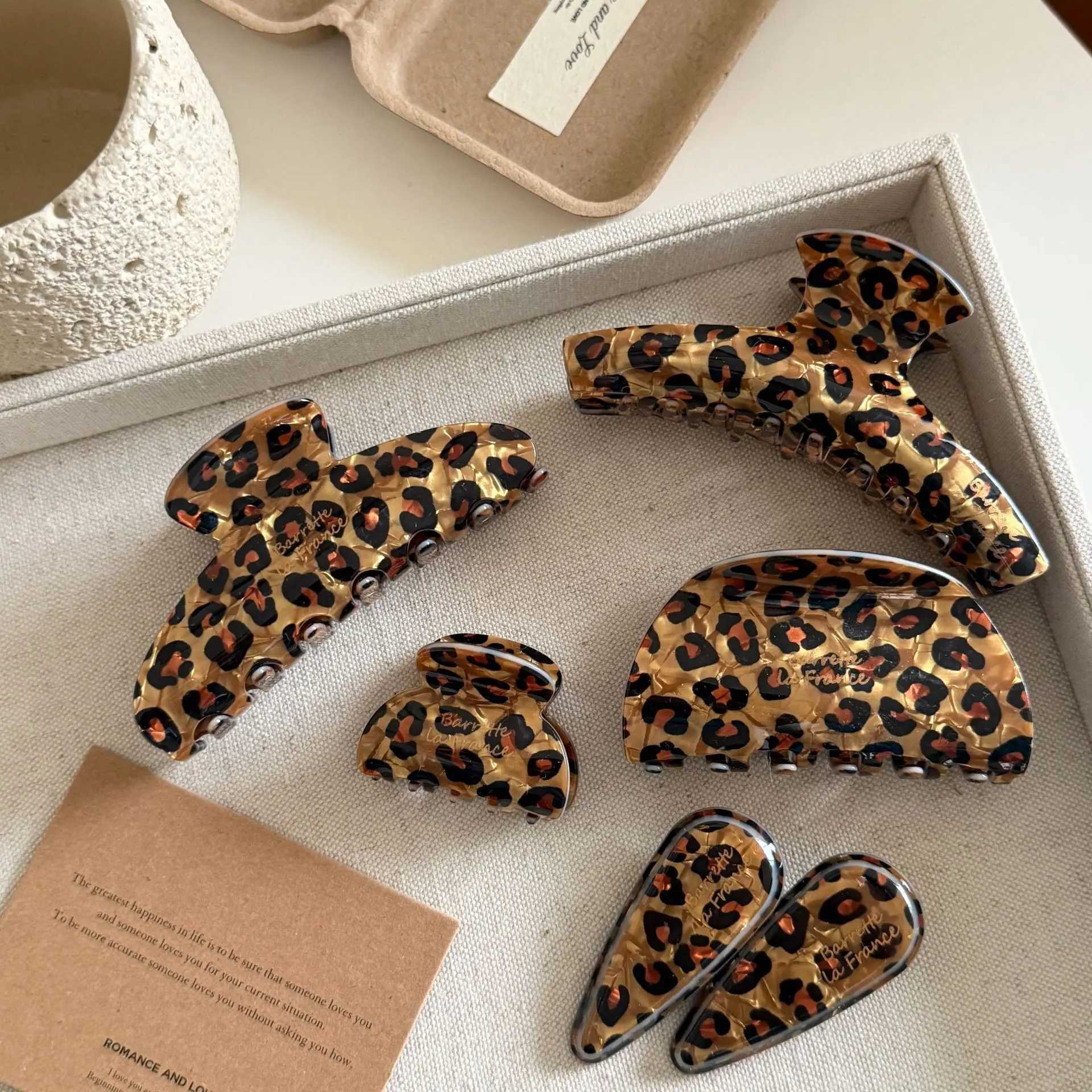 NEW Autumn Winter Coffee Color Acrylic Hair Claw Retro Leopard Print Claw Clip Crab Hair Clip Hair Accessories for Women Girls H260402