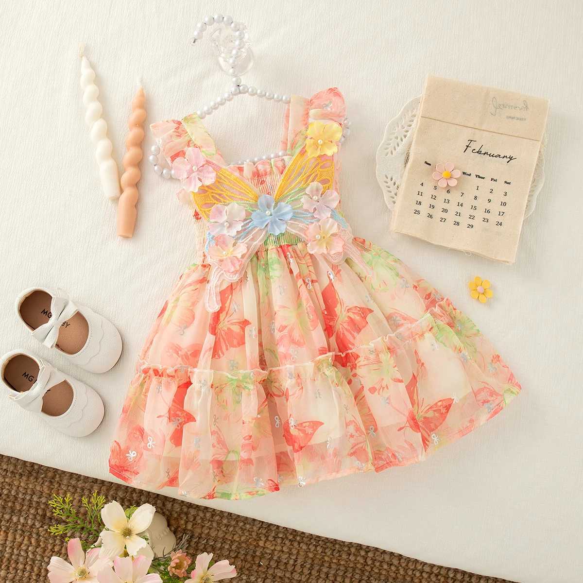 Summer New Petal Butterfly Wing Baby Girl Dress Colorful Flower ChildrenS Clothing For Babies Aged 9 Months To 4 Years Old H260402