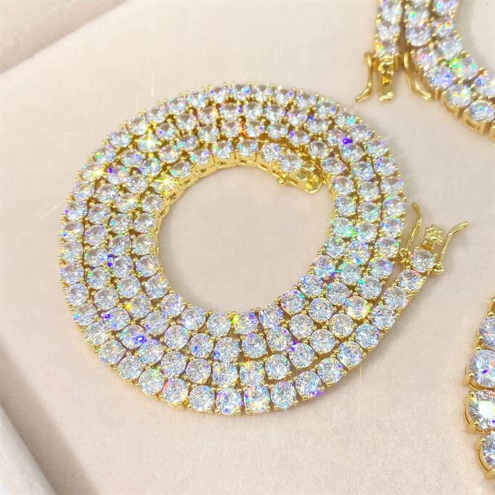 Wholesale 14k 18k Gold Filled Chain Gold Plated Jewelry Moissanite 925 Sterling Silver Necklace 4mm Diamond Tennis Chain