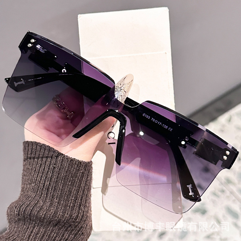 2026 High-end Fashion Large Frame Sunglasses With Integrated Bridge And Letter Design - Elegant And Shiny, Trendy Sunglasses. Designer Luxury Eyewear