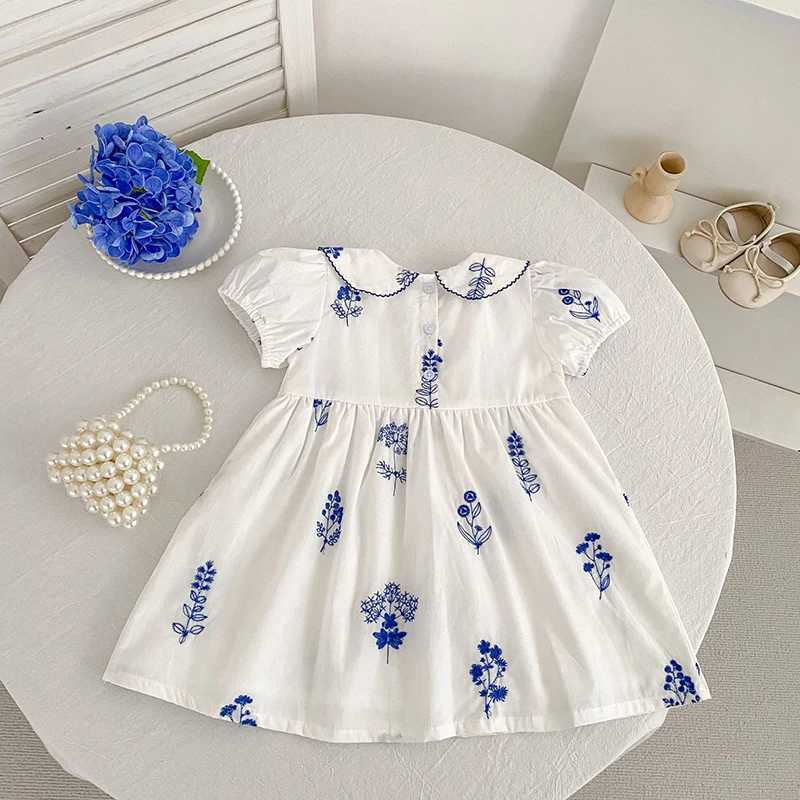 Summer New Style 2-6Y Girl Dress Short Sleeve Baby Clothes Childrens Dress Korean Embroidered Girls Retro Sister Dress H260402
