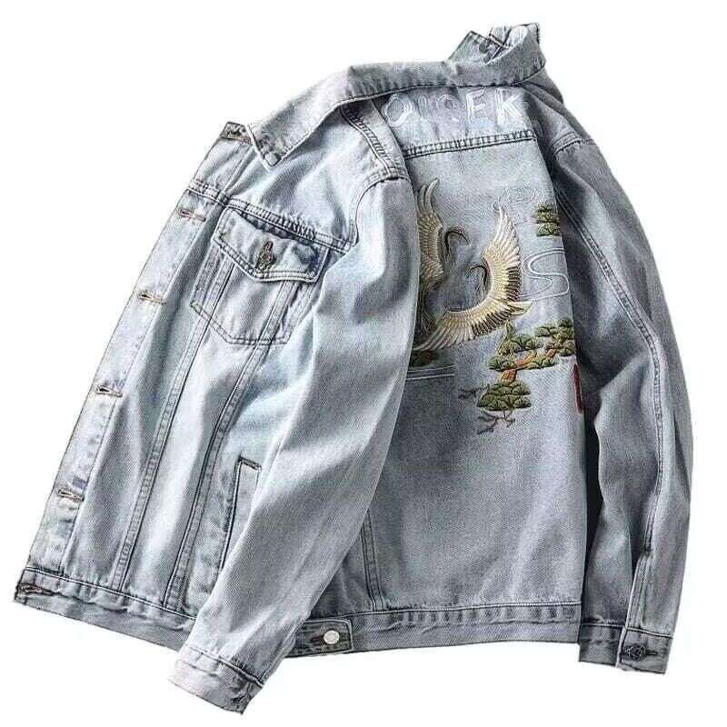 Spring Autumn New Style Retro Embroidered Denim Jacket Men's Trendy Brand Personality Slim Fit Versatile Handsome National Asia Size