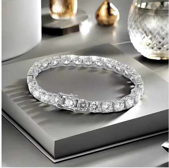 Fine High-end 65mm5A Zircon Bracelet 925 Silver Hip-hop Tennis Chain Fashion Ins Design Full Diamond Bracelet