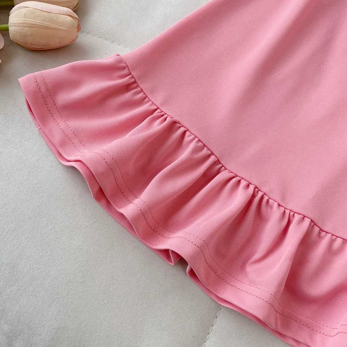 Summer New Childrens Clothing Fashion Simple Strawberry Lapel Flying Sleeve Dress Korean Version Girls Casual Dresse H260402