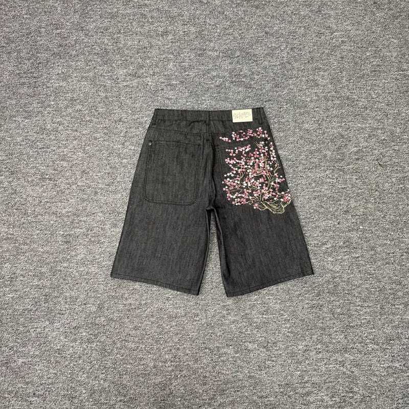 Derschutze American Trendy Vintage Fallen Flower Embroidery Shorts Men Women Casual Versatile Denim Shorts C260402