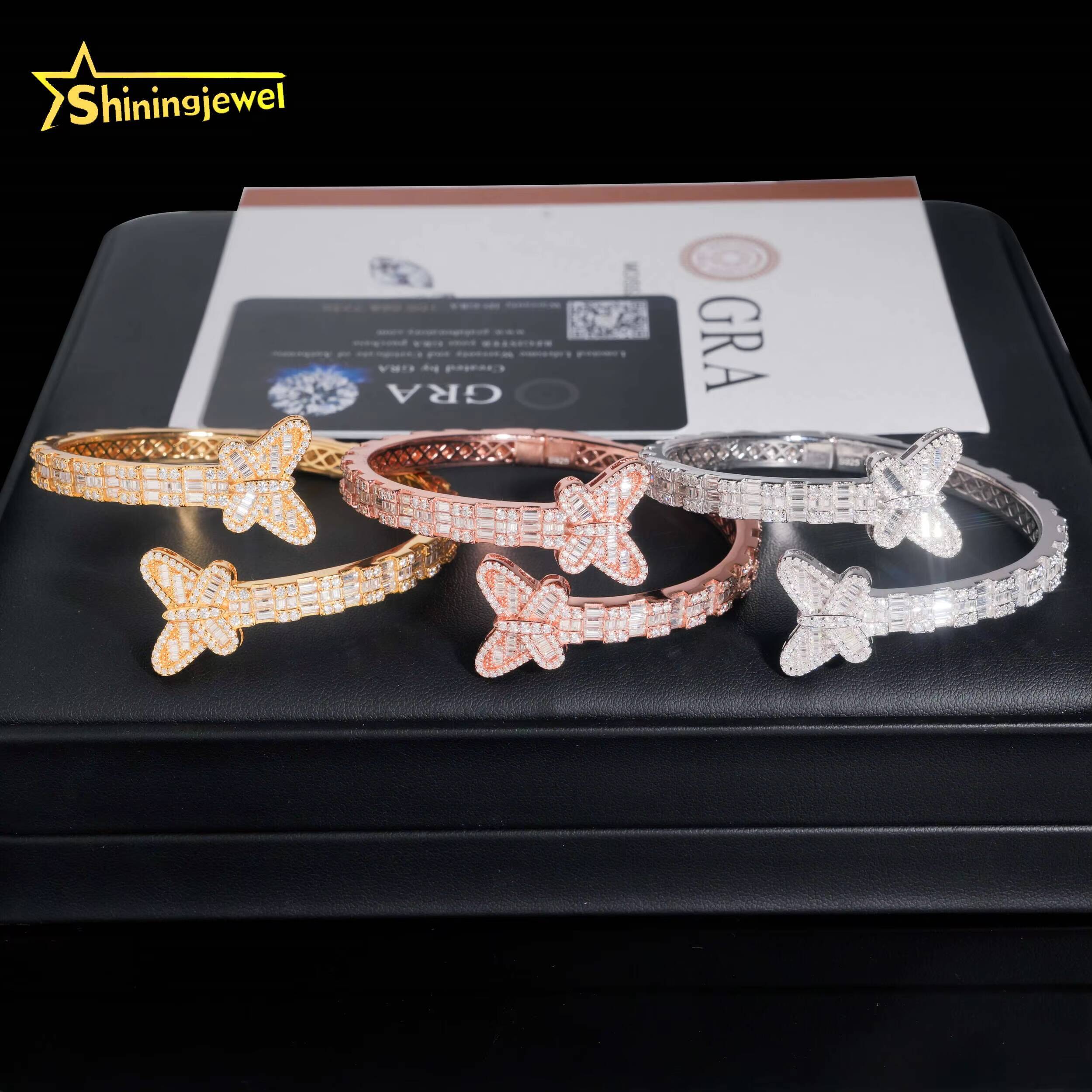 Fine Jewelry Men Women Moissanite Bracelets 925 Sterling Silver Butterfly Heart Clover Style Moissanite Bangles Ready to Ship