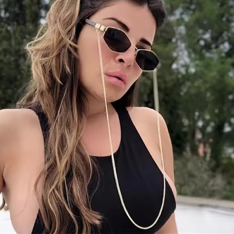 Sexy Small Frame Hexagon Sunglasses Women With Chain Luxury Brand Designer Punk Sun Glasses For Ladies Y2K UV400 Shades Gafas De Sol CB Fashion Access