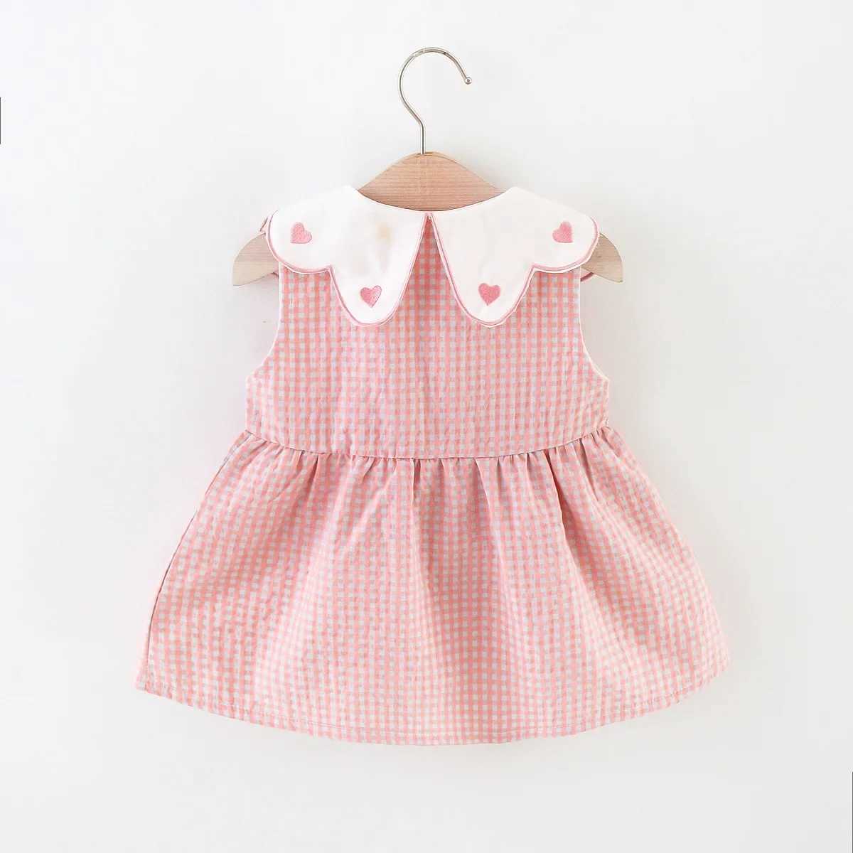 2PCS/SETSummer Girls Dress New Foreign Trade Sweet Love Embroidered Lapel Simple Plaid Tank Top Skirt Strap Bag H260402