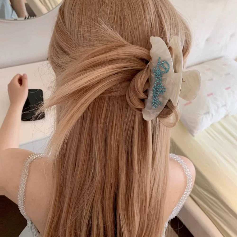 DS 10CM Large Rhinestone Letters Hair Claw Acetate Claw Clips French Sweet Crab Hair Clips for Women Girls Hair Accessories H260402