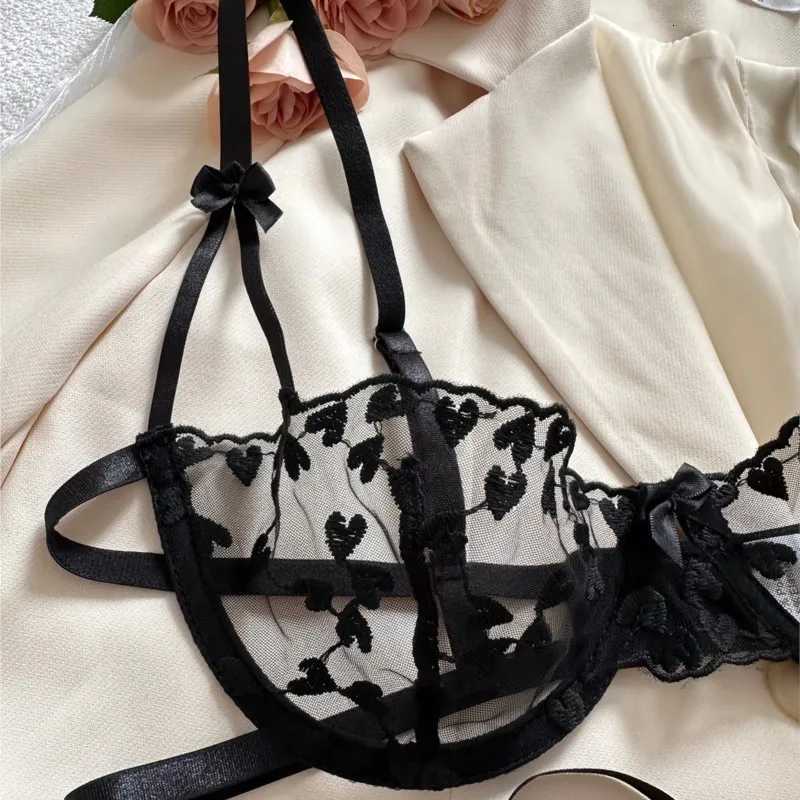 Exotic Fantasy Lingerie Underwire Bra Strap Panties 2Piece Sheer Mesh Embroidery Underwear for Women Z260402