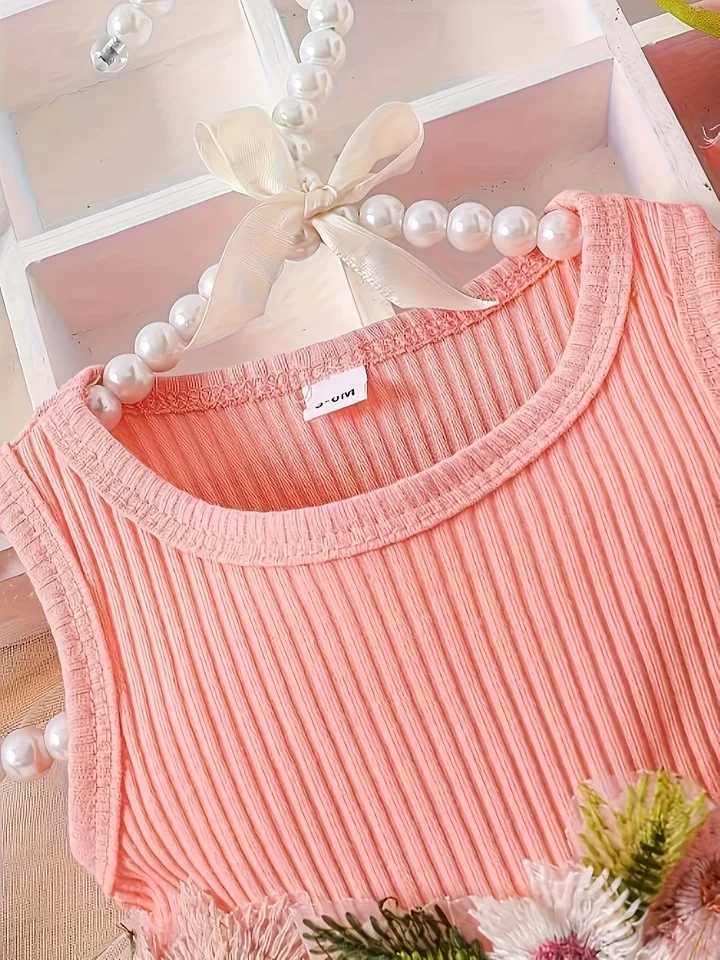 Baby girl fashionable and sweet sleeveless waist flower patchwork mesh dress suitable for parties and outdoor occasions in sprin H260402