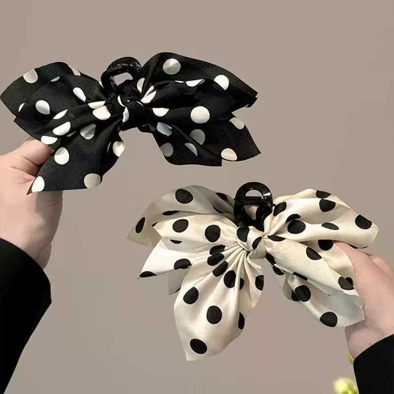 French Elegant Hair Claw Crabs For Women Polka Dot Fashion Bow Hair Clip Retro Head Shark Clip Luxury Hair Accessories H260402