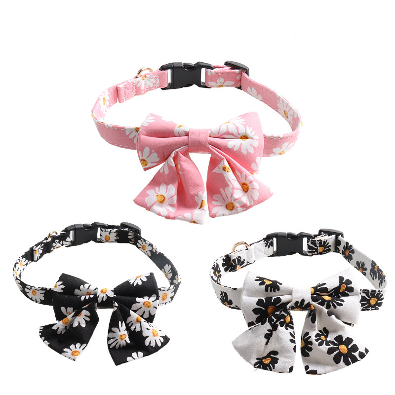 Pet Collar New Skirt Hem Bowknot Small Daisy Pattern Plastic Buckle Adjustable Collar For Dogs