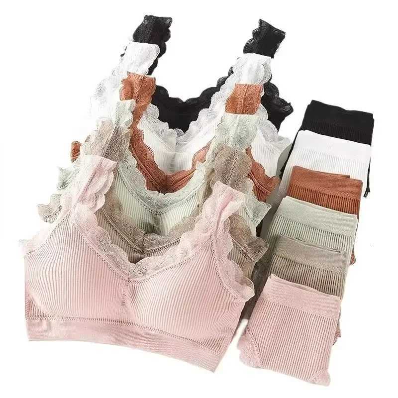 Newest Lace Underwear Set Padded Bra Set Without Steel Ring Solid Womens Underwear Brassiere Comfortable Fitness Crop Top Z260402