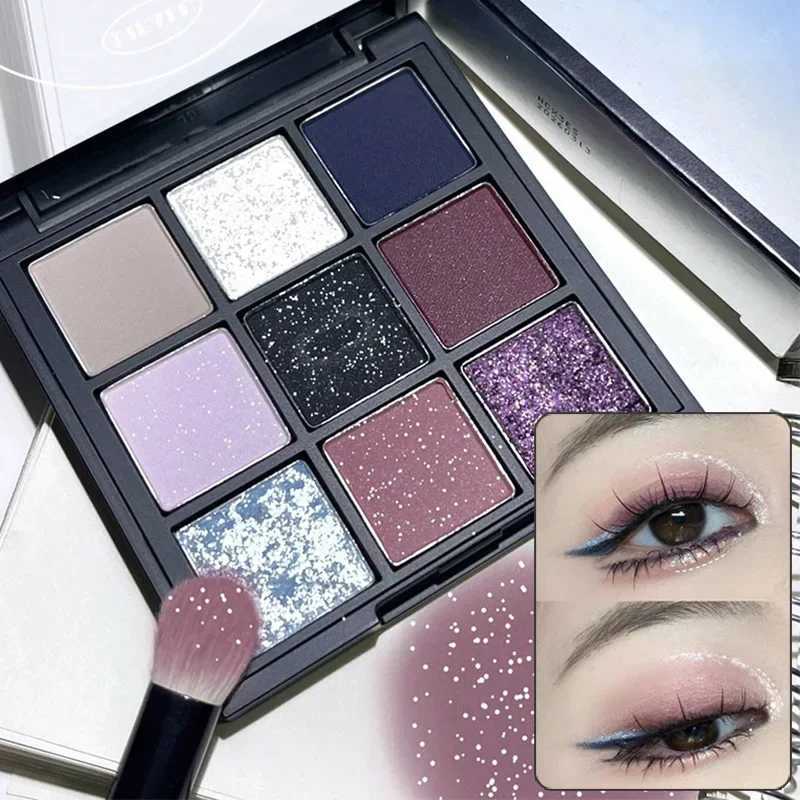 9 Colors Dark Punk Smoked Eyeshadow Palette Black Purple Pearl Matte Brightening Lying Silkworm Fine Shimmer Earth Color Makeup H260402