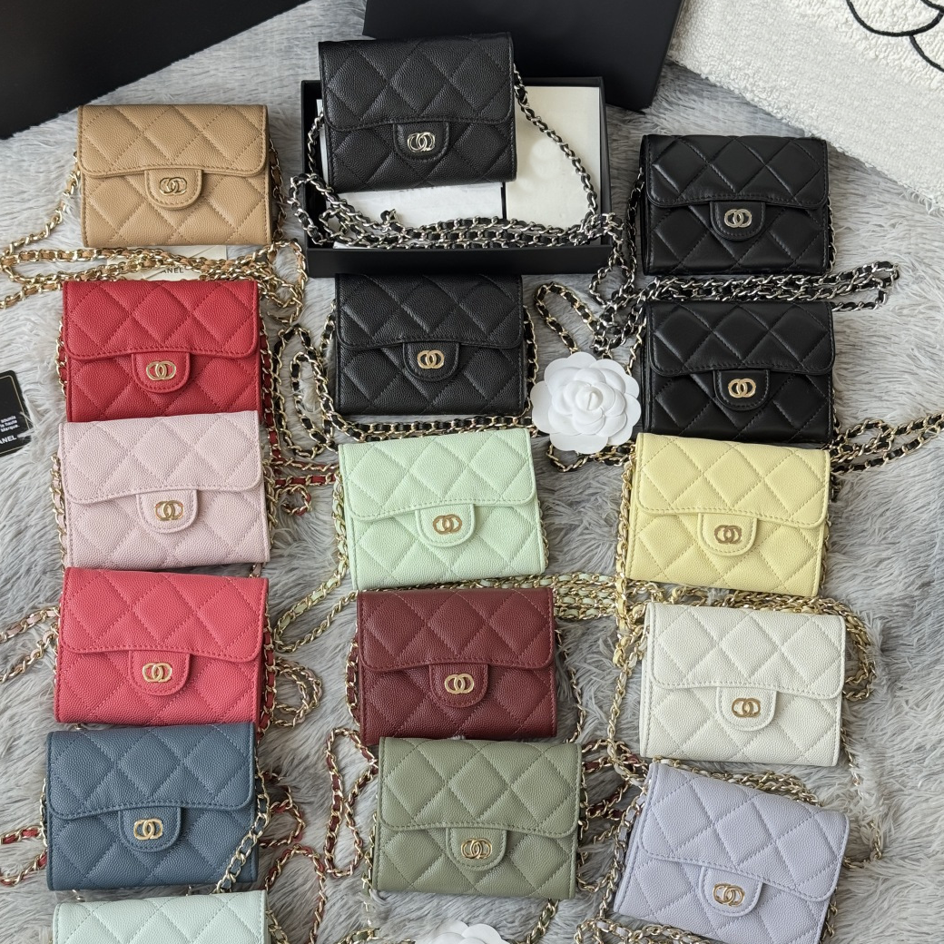 wallet designer Luxury Wallets Women's Card Holders Caviar Lambskin Chain Bags Mini Shoulder bag Solid Colors Metal Chain Cute Diamond wallet bag wallets 10A.