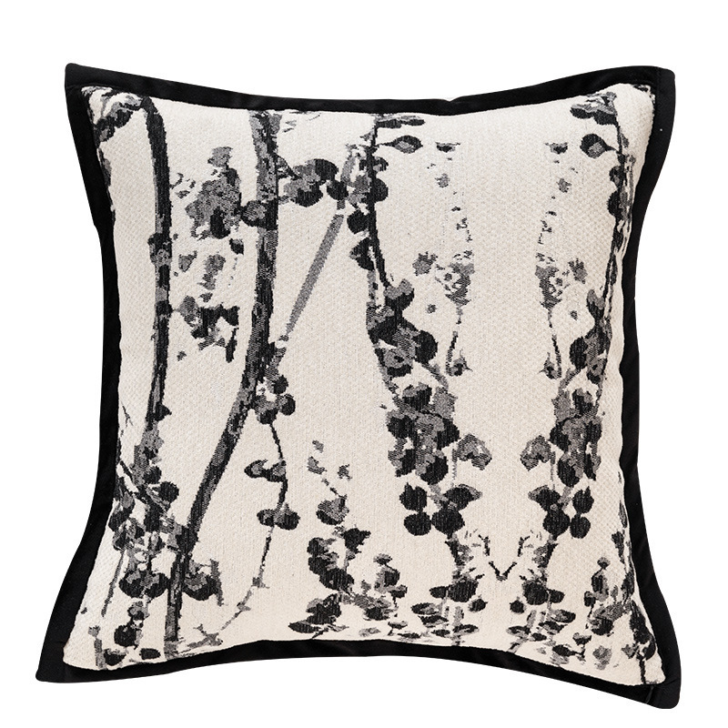 Pillowcase Light Luxury Black And White Chenille Sofa Pillowcase Living Room Headboard Bed Backrest Cushion Camellia Style