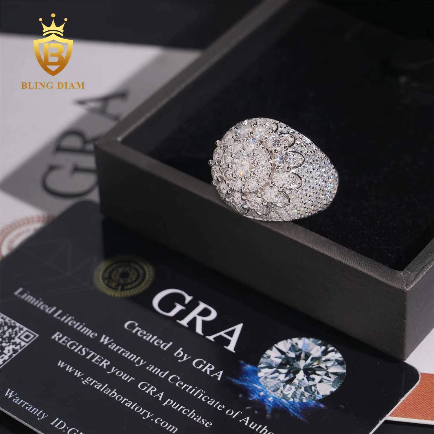 New Arrivals Full VVS1 Iced Out Moissanite 925 Sterling Silver Men Rings Hip Hop Style Jewelry Gra Certificate Past Diamond Test