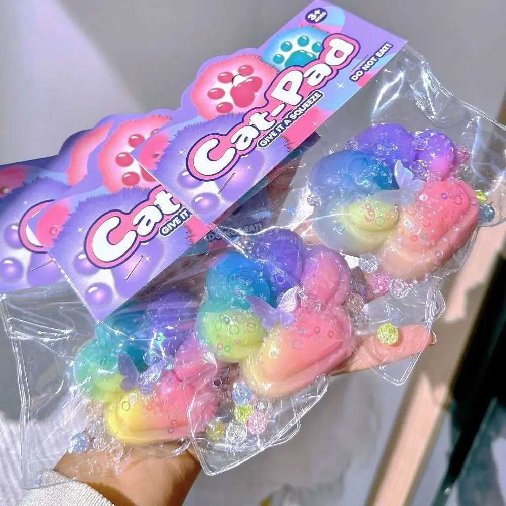 Sensory Soft Cat Paw Squeeze Silicone TPR Cartoon Fidget 3D Cute Cat Paw Pinch Funny H260402