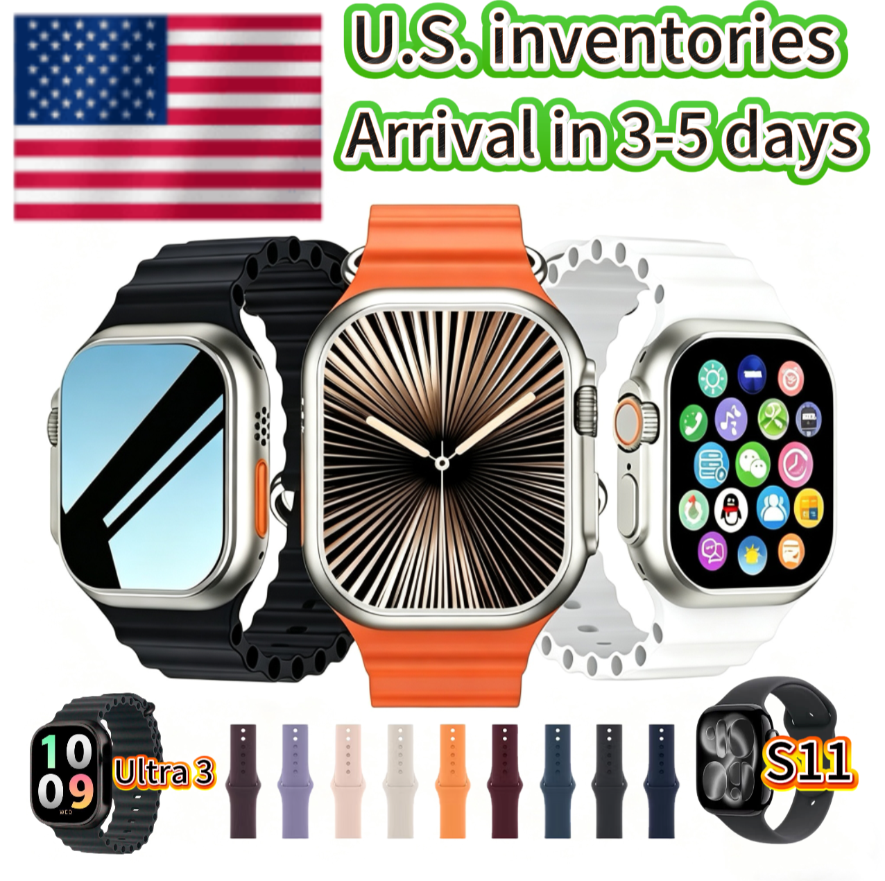 US Stock (In-Stock): Silicone Watch Band Compatible with Apple Watch Ultra 3 and S11 Series Models Supports Bluetooth Calling and Touchscreen Functionality