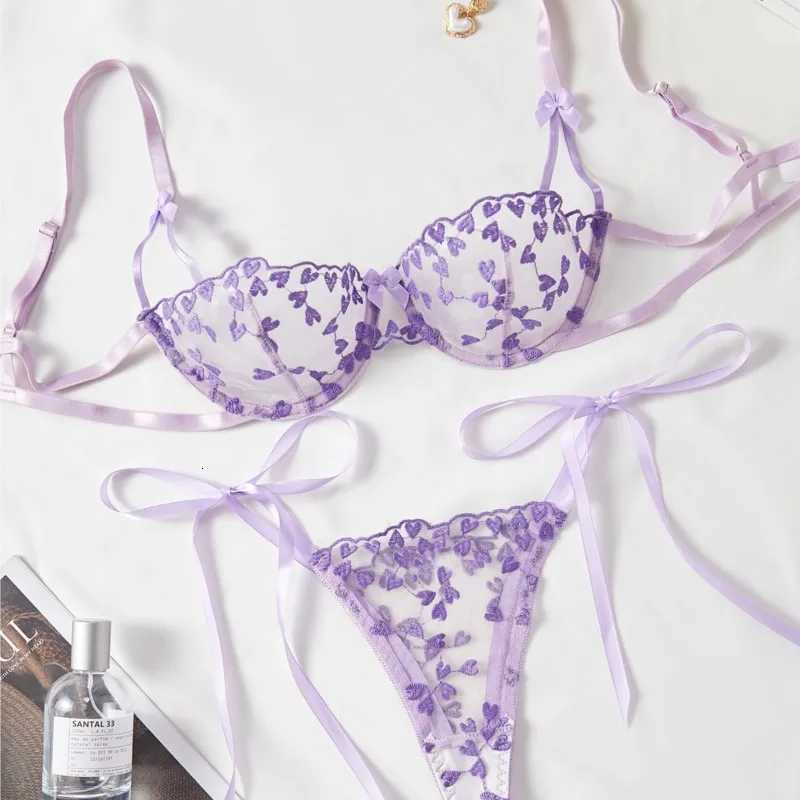 Exotic Fantasy Lingerie Underwire Bra Strap Panties 2Piece Sheer Mesh Embroidery Underwear for Women Z260402