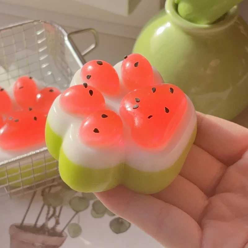 Cute Summer Limited Watermelon Cats Paw Antistress Foot Squishy ToyFidget Toy Mochi Squishy Stress Reliever Squeeze Toys H260402
