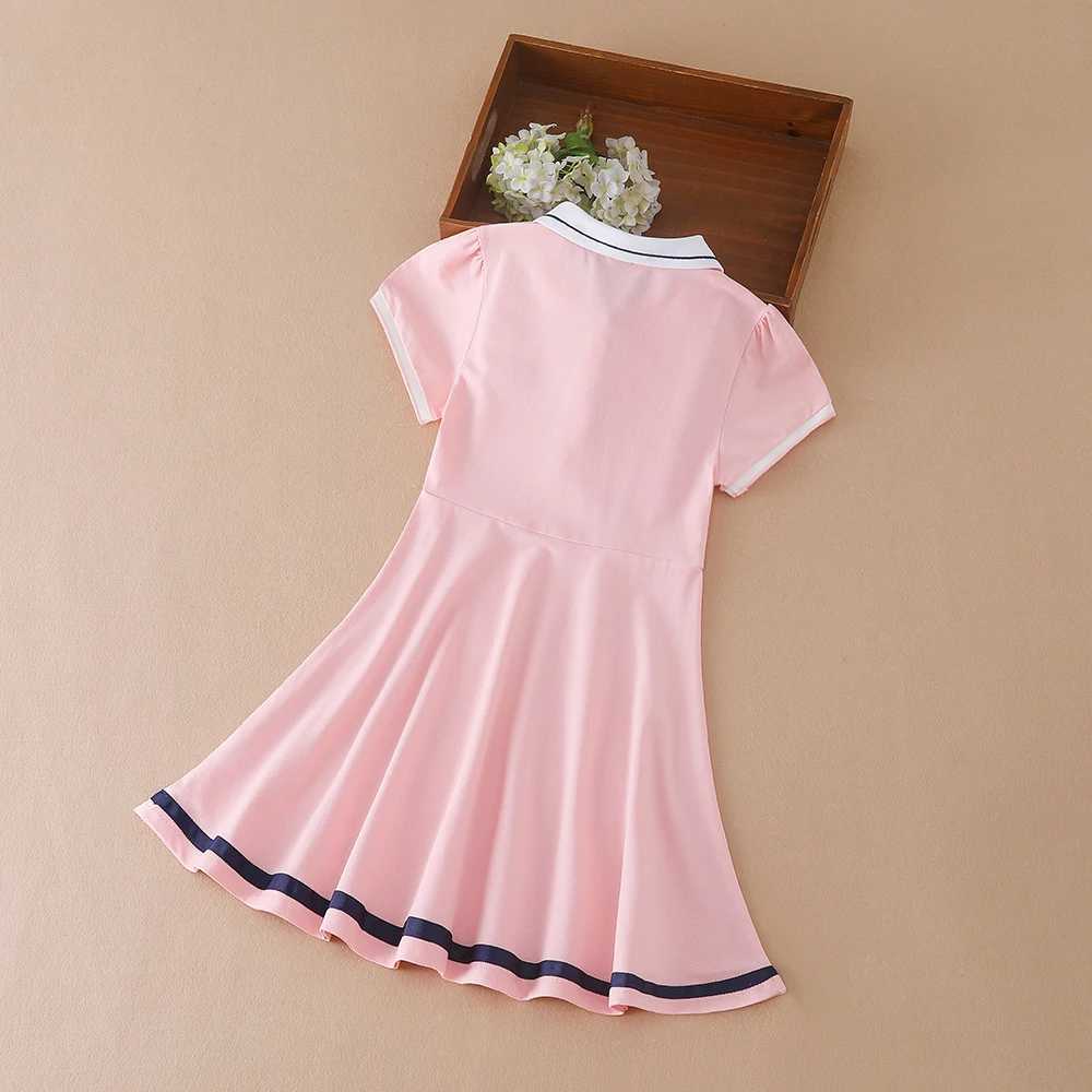 Girls Summer Dress 2024 Turn-Down Collar Clothes Children Preppy Style Embroidered School Sundress Kids 5-12 Years H260402