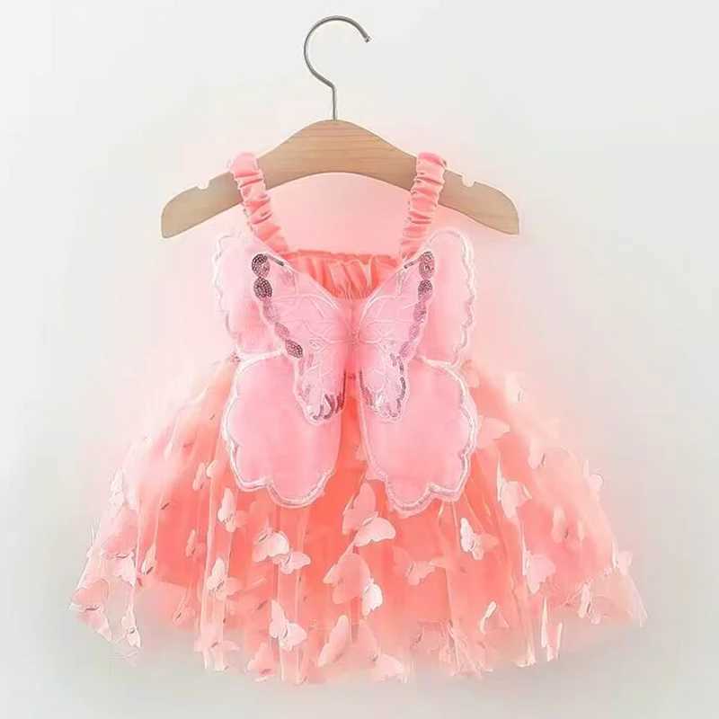 2025 Summer childrens dress casual suspender butterfly girl princess dress cute wings fluffy baby dress childrens clothing H260402