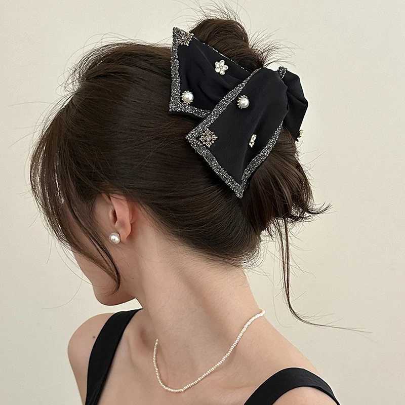 Elegant Rhinestones Pearls Big Bow Hair Claw For Women Girls Sweet Hair Ornament Hair Clips Hairpins Fashion Hair Accessories H260402