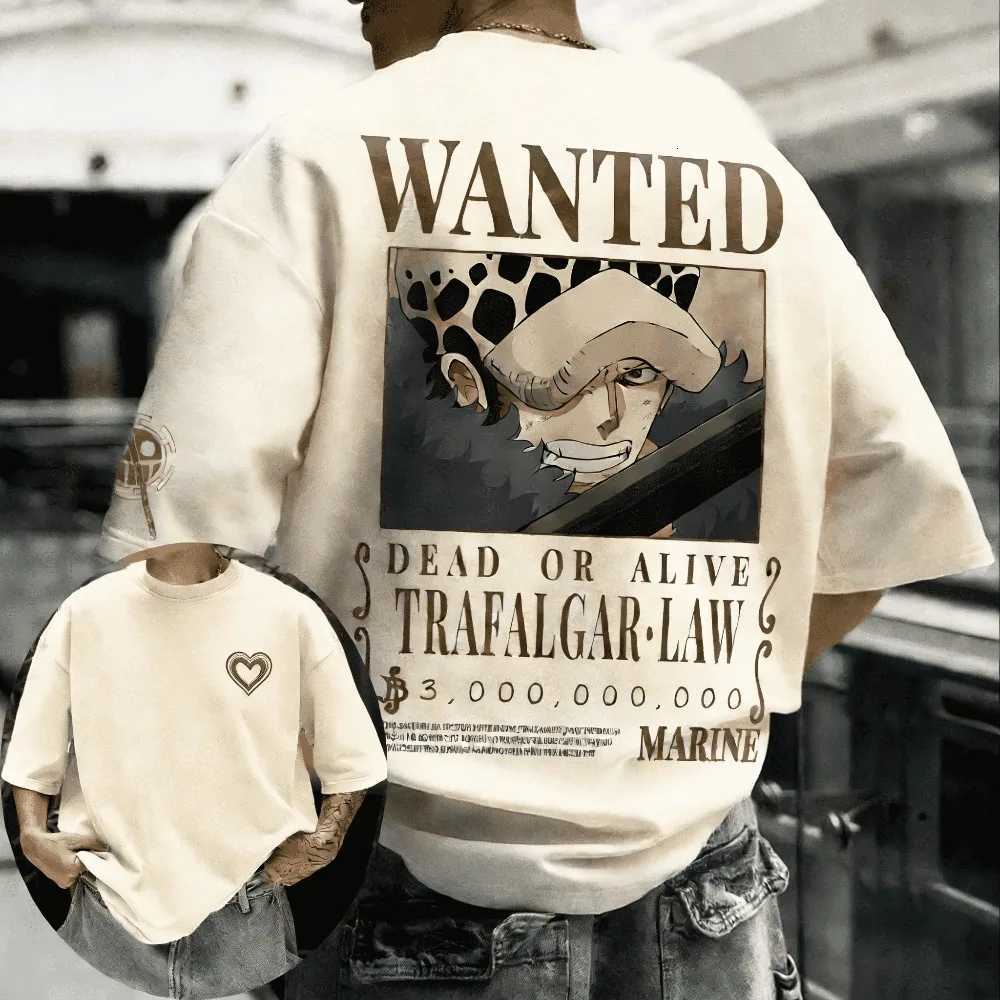 Unisex Cotton T-shirt ONE PIECE Trafalgar D Water Law 2026 Summer Anime Printed Oversized Loose Parent Child Short Sleeve C260402