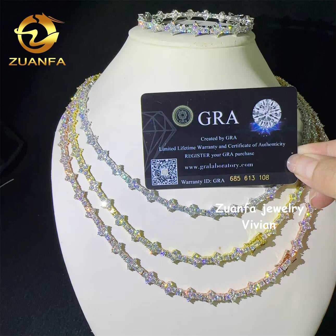 925 Sterling Silver Hip Hop Pass Diamond Tester Fashion 3mm Cross Moissanite Tennis Chain Necklace