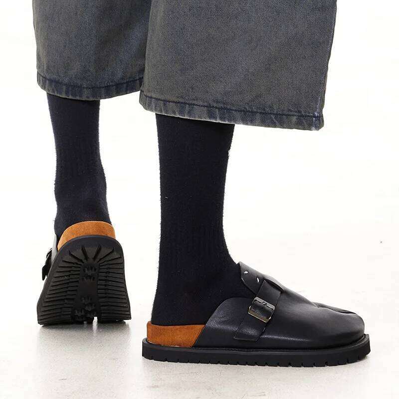 New Tabi men's and women's leather slippers breathable split toe thick soled Boken shoes with a sense of luxury