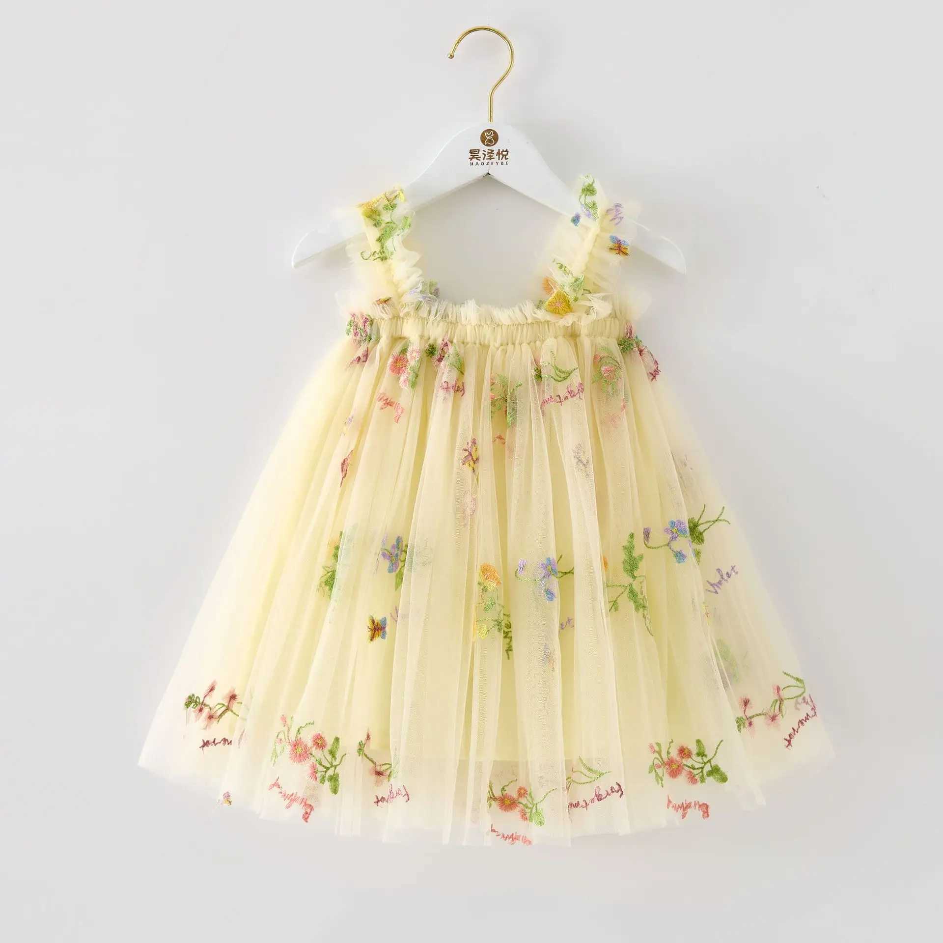 Baby Girl Dresses Summer Suspenders Flower Embroidery Mesh Dress Cute Wedding Flower Infant Girl Clothes H260402