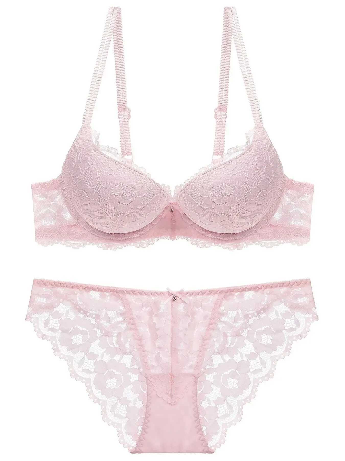 1 Set Elegant Lace Embroidery Breathable Fabric Lingerie Set Push-Up Bra Drop Waist Sheer Panty - Ultimate Valentines Day Z260402