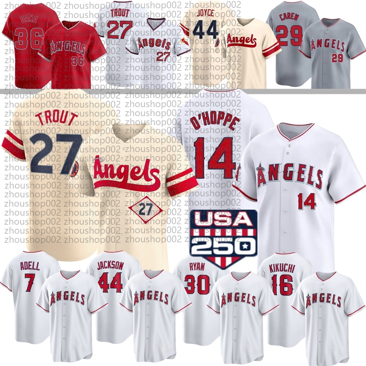 2026 LA Angels Baseball Jersey Mike Trout Logan OHoppe Caden Dana Zach Neto Nelson Rada Reggie Jackson Nolan Ryan Grayson Rodriguez Bremner Adell Yate