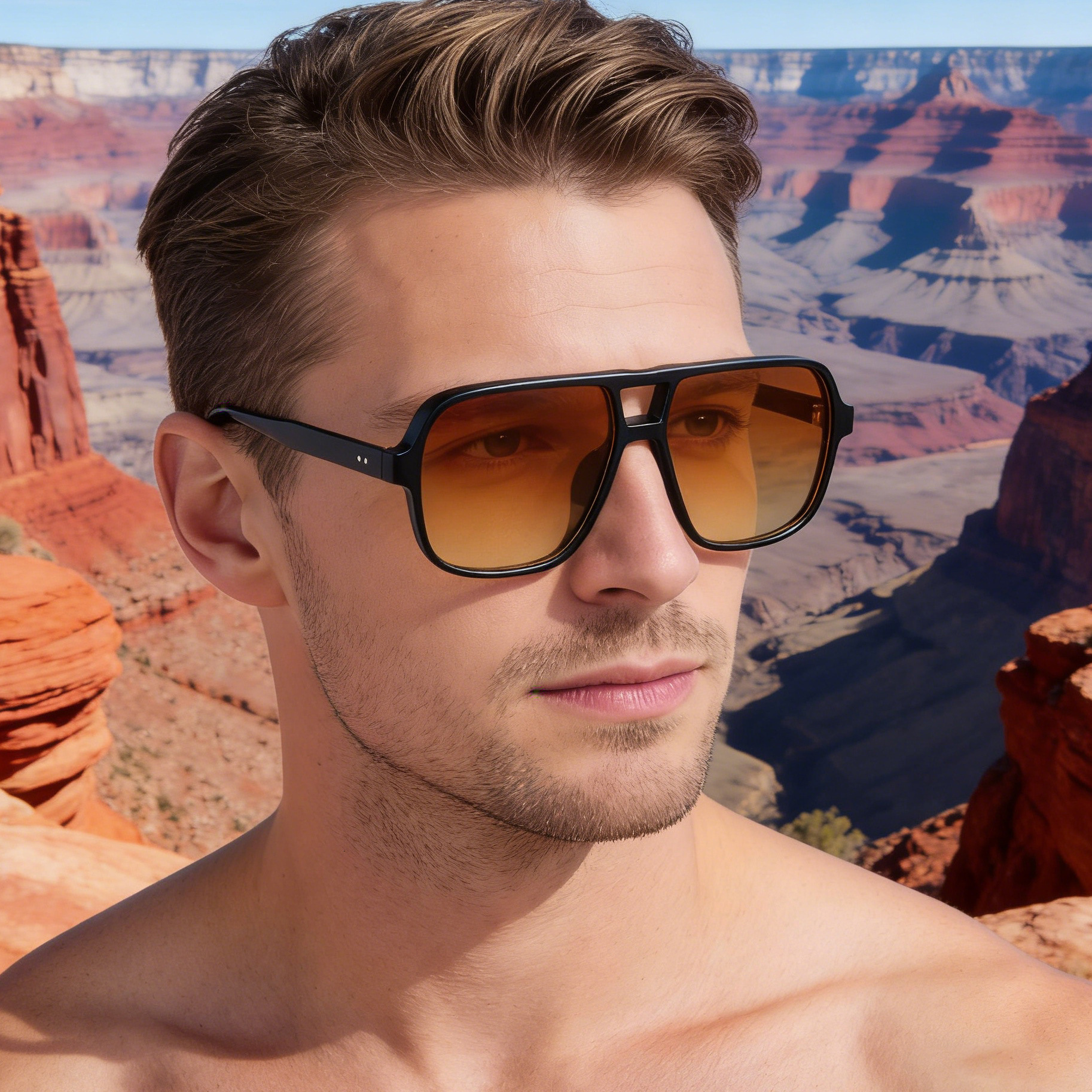 Designer Luxury Glasses 2026 Retro Double Bridge Men's Sunglasses - Large Frame Driving Sunglasses - Men's Outdoor Hiking Sun Protection Gla