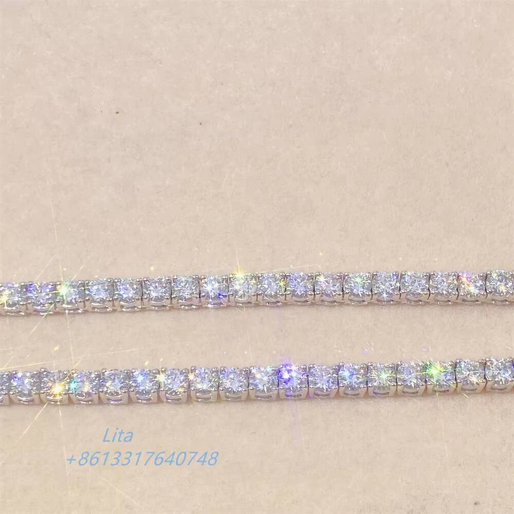 Luxury Jewelry Real Solid 10k Gold 3mm Tennis Chain Bracelet Necklace White Gold Moissanite Tennis Chain