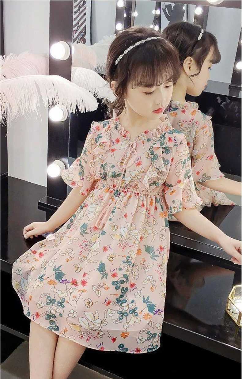 3-9T summer children kids girls fashion cute short sleeve chiffon dress H260402