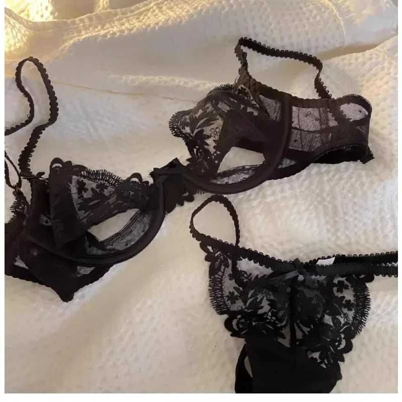 French Lace Bra Panty Set w/Steel Rings Ultra-Thin Push-Up Bralette Small Bust Sheer White Lingerie Pure Seductive Style Z260402