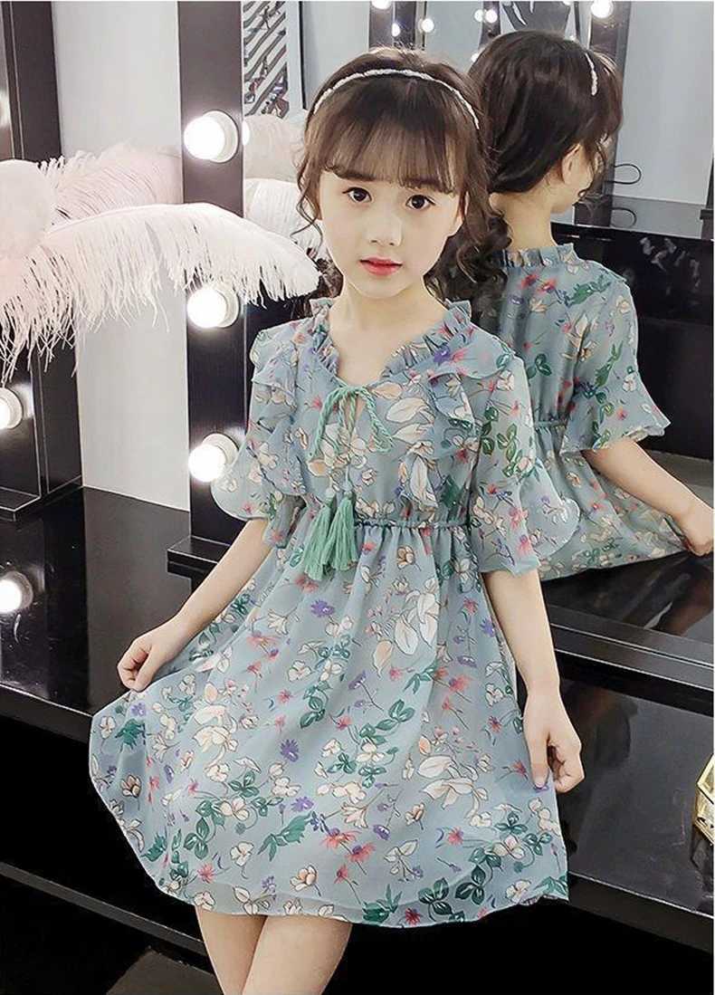 3-9T summer children kids girls fashion cute short sleeve chiffon dress H260402