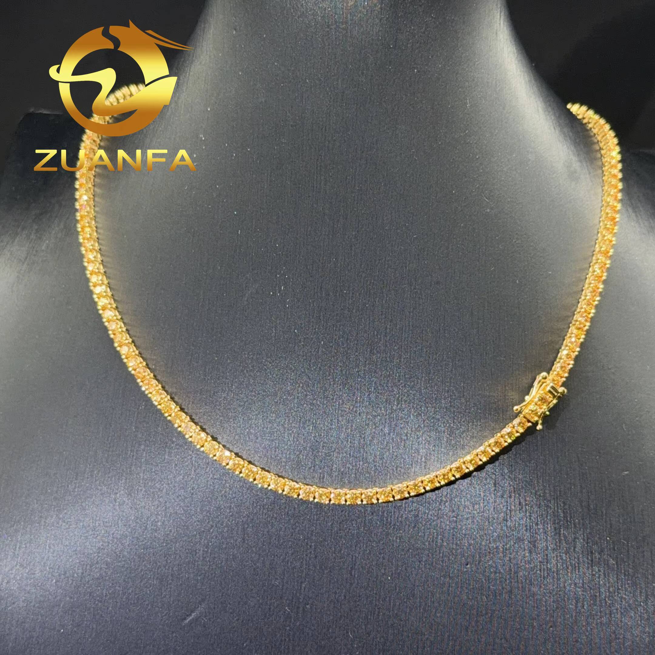 Hip Hop Jewelry Golden Moissanite 925 Silver Moissanite Diamond Tennis Chain 30mm Iced Out Color Moissanite Necklace