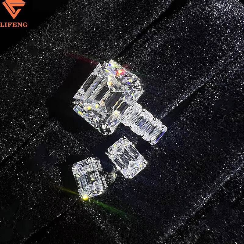 Customized Unique Wedding Bridal Jewelry 925 Solid Silver Gold Plated GRA Certificates White Emerald Radiant Cut Moissanite Ring