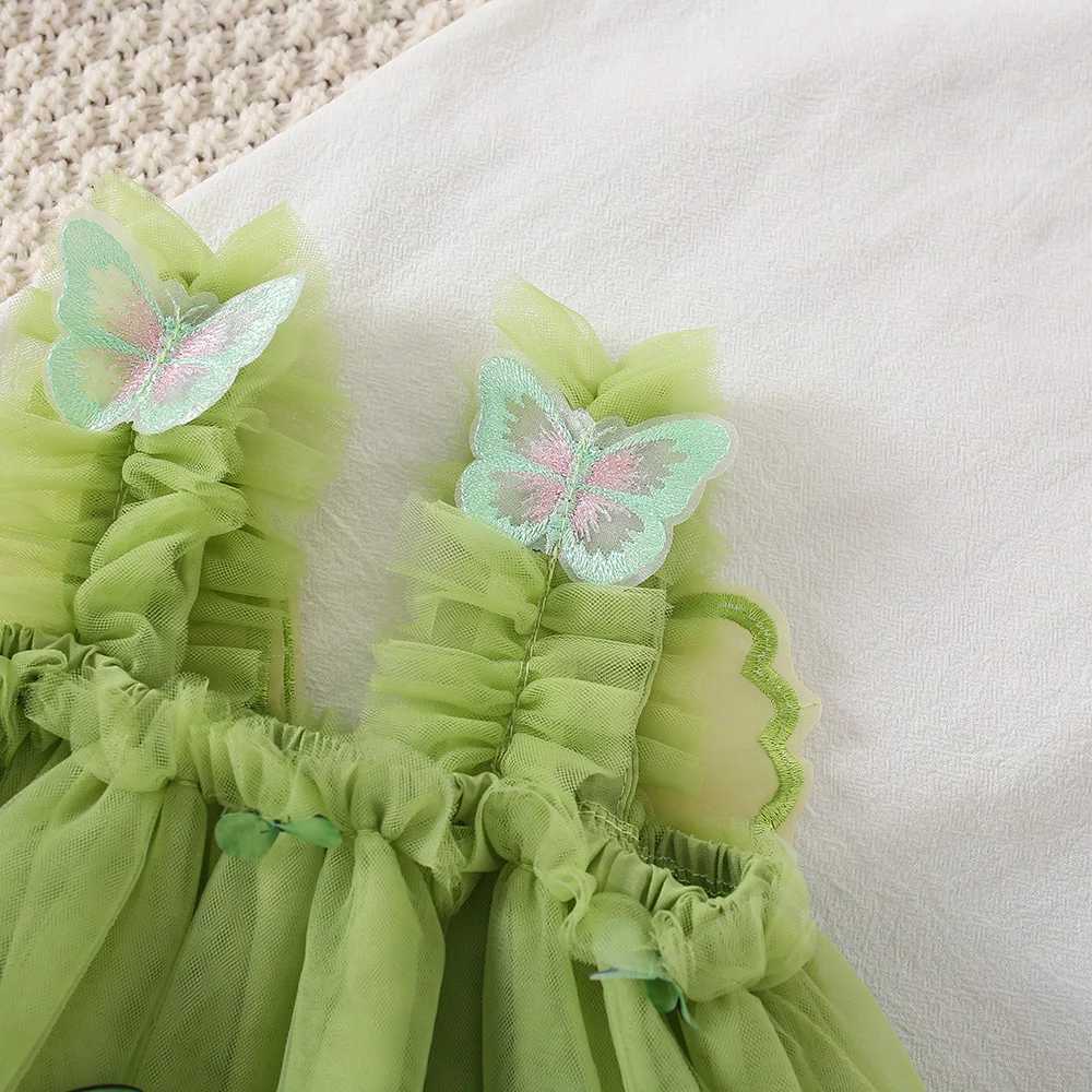 Summer ChildrenS Clothing Girls Baby Dress Girls Cartoon Embroidery Butterfly Wings Cute Suspender Mesh Princess Dress H260402