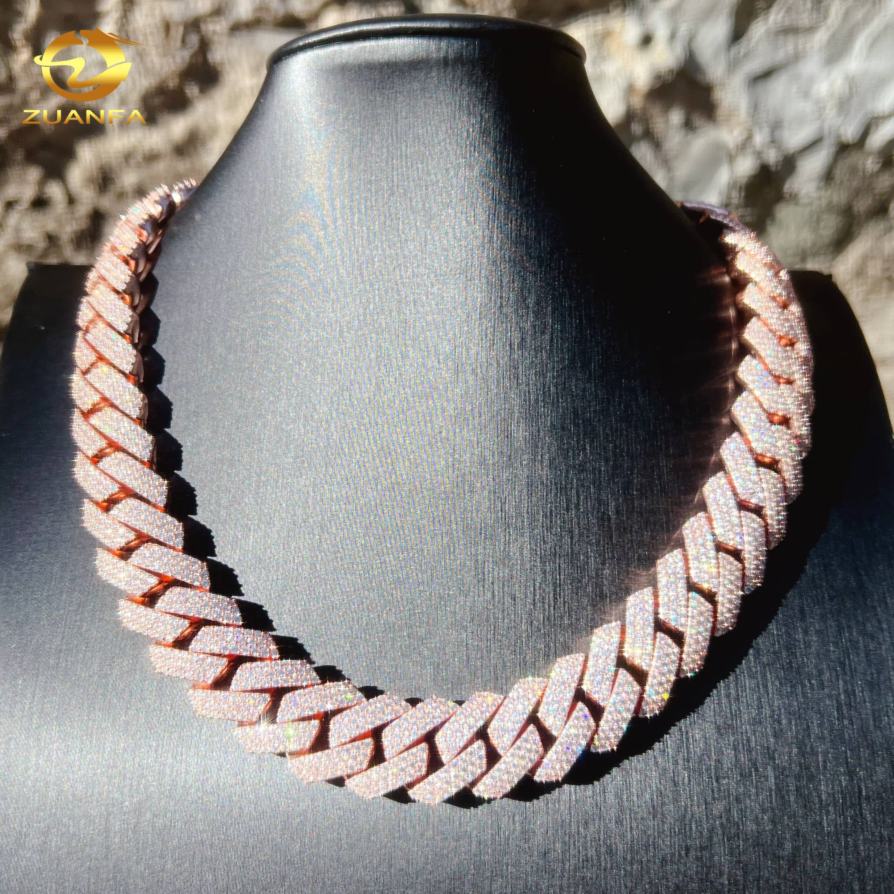 20mm Hip Hop Jewelry Hip Hop 925 Sterling Silver VVS Moissanite Iced Out Cuban Link Chain Necklace