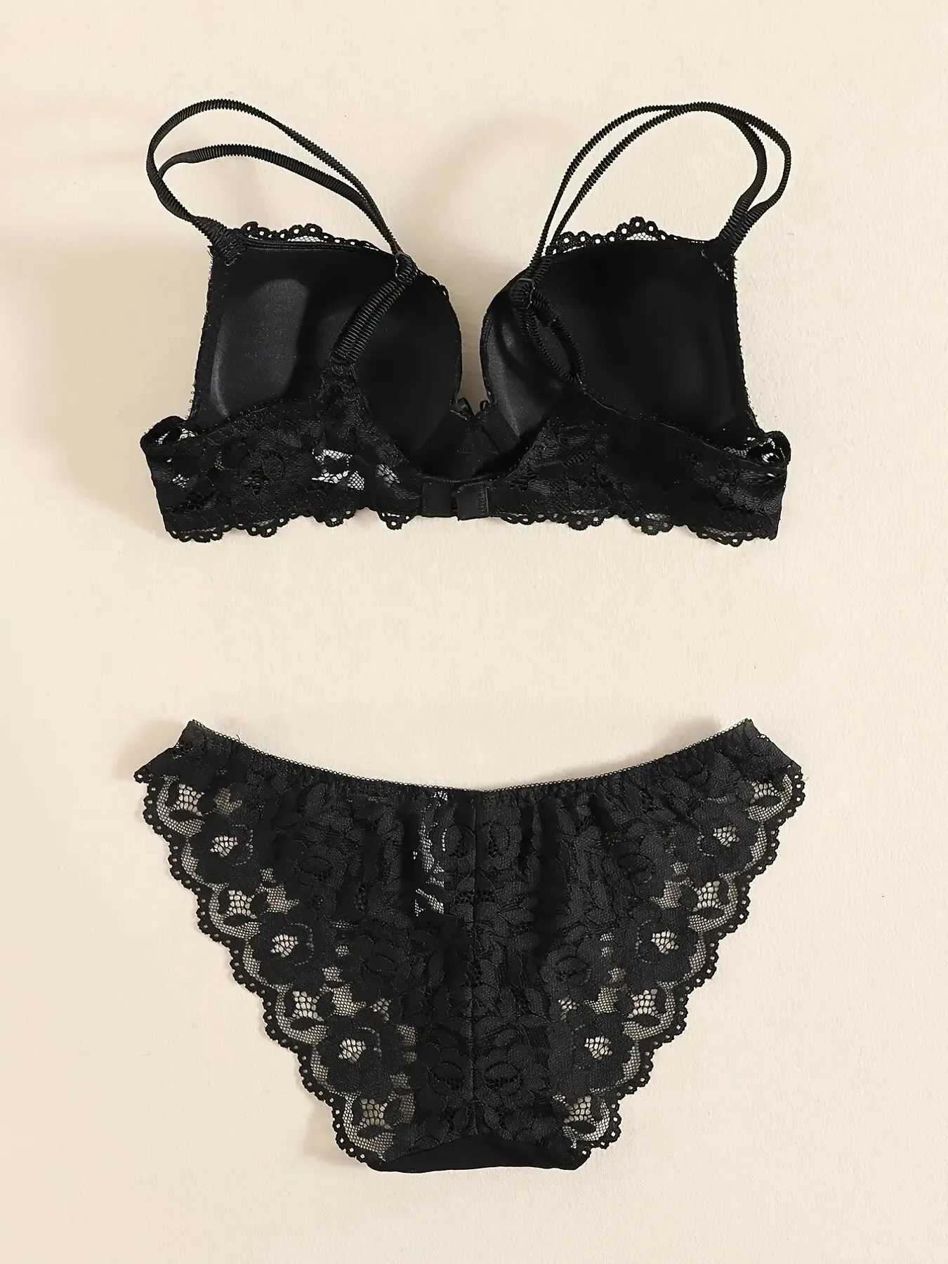 1 Set Elegant Lace Embroidery Breathable Fabric Lingerie Set Push-Up Bra Drop Waist Sheer Panty - Ultimate Valentines Day Z260402